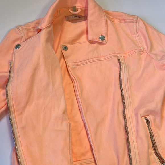 Topshop Moto Cropped Jacket Size 4 Tangerine Peach Fuzz - Picture 9 of 13